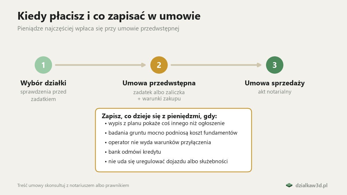 Oś czasu zakupu działki i warunki do wpisania w umowie przedwstępnej