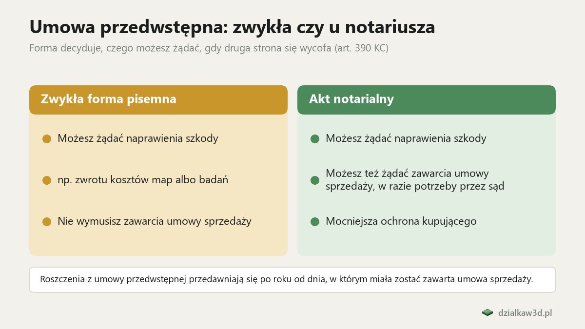 Porównanie umowy przedwstępnej w zwykłej formie pisemnej i w formie aktu notarialnego